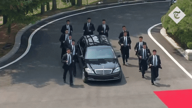 Kim Jong-un’s bodyguards jog alongside his car — reported on by The Telegraph. / gfycat